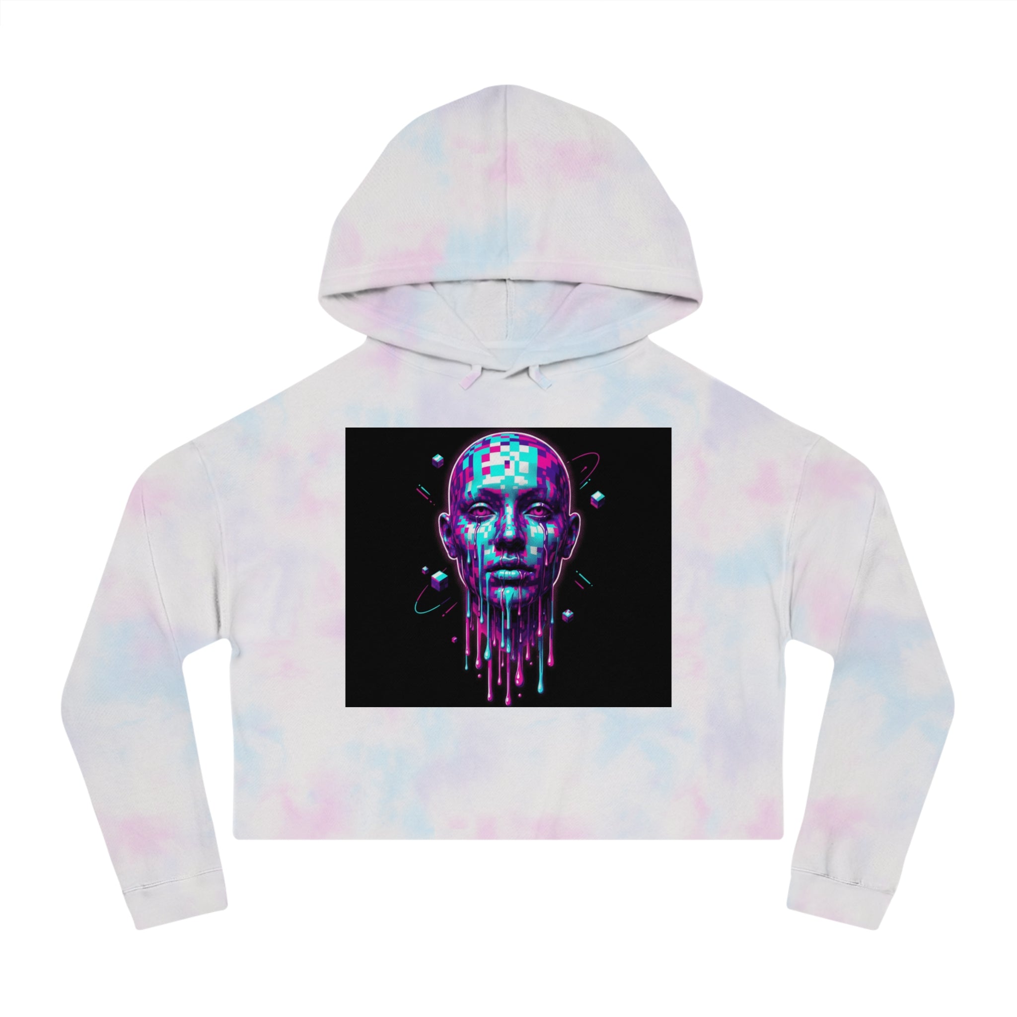 Cropped Hoodie  Neon Cyberpunk Drip Head Graphic (80% cotton / 20% polyester)