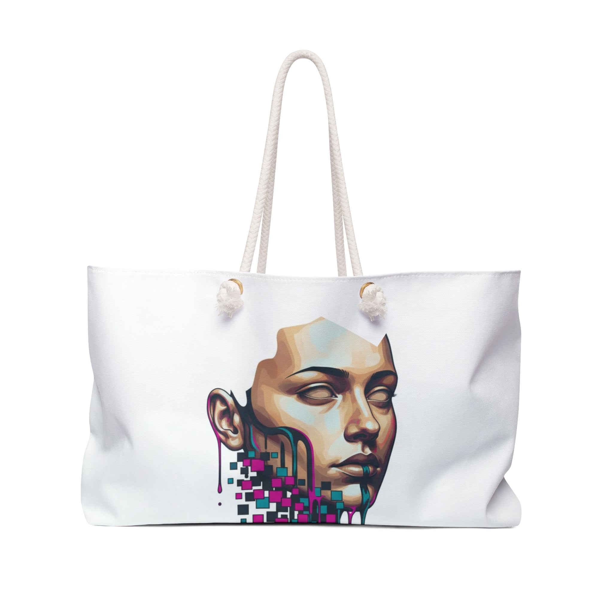 Abstract Digital Face Weekender Bag Modern Art Travel Tote