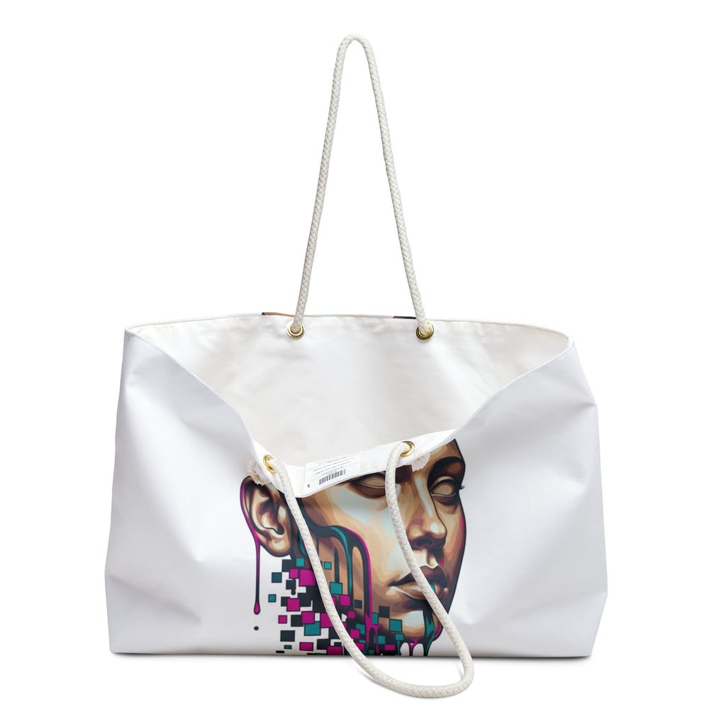 Abstract Digital Face Weekender Bag Modern Art Travel Tote