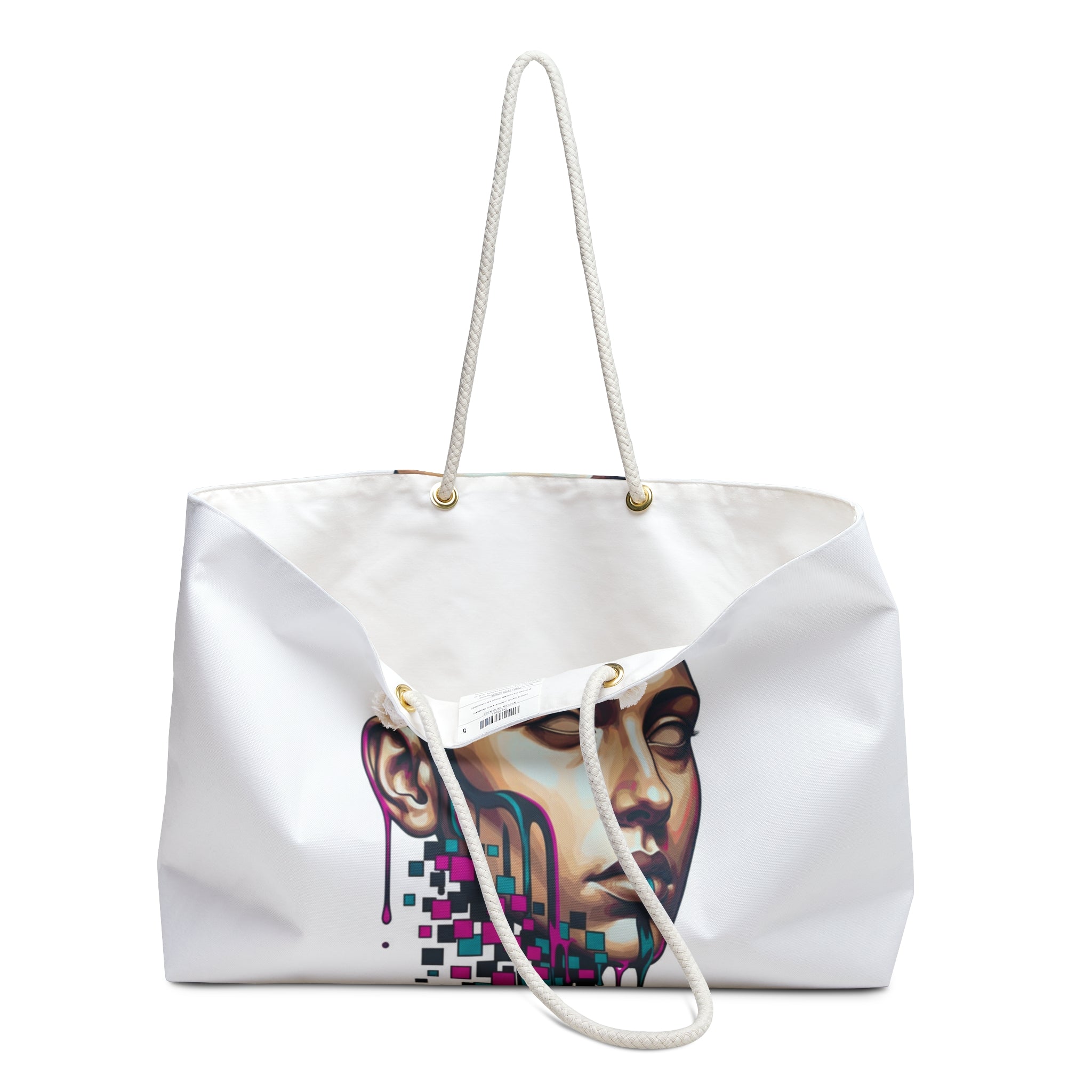 Abstract Digital Face Weekender Bag Modern Art Travel Tote