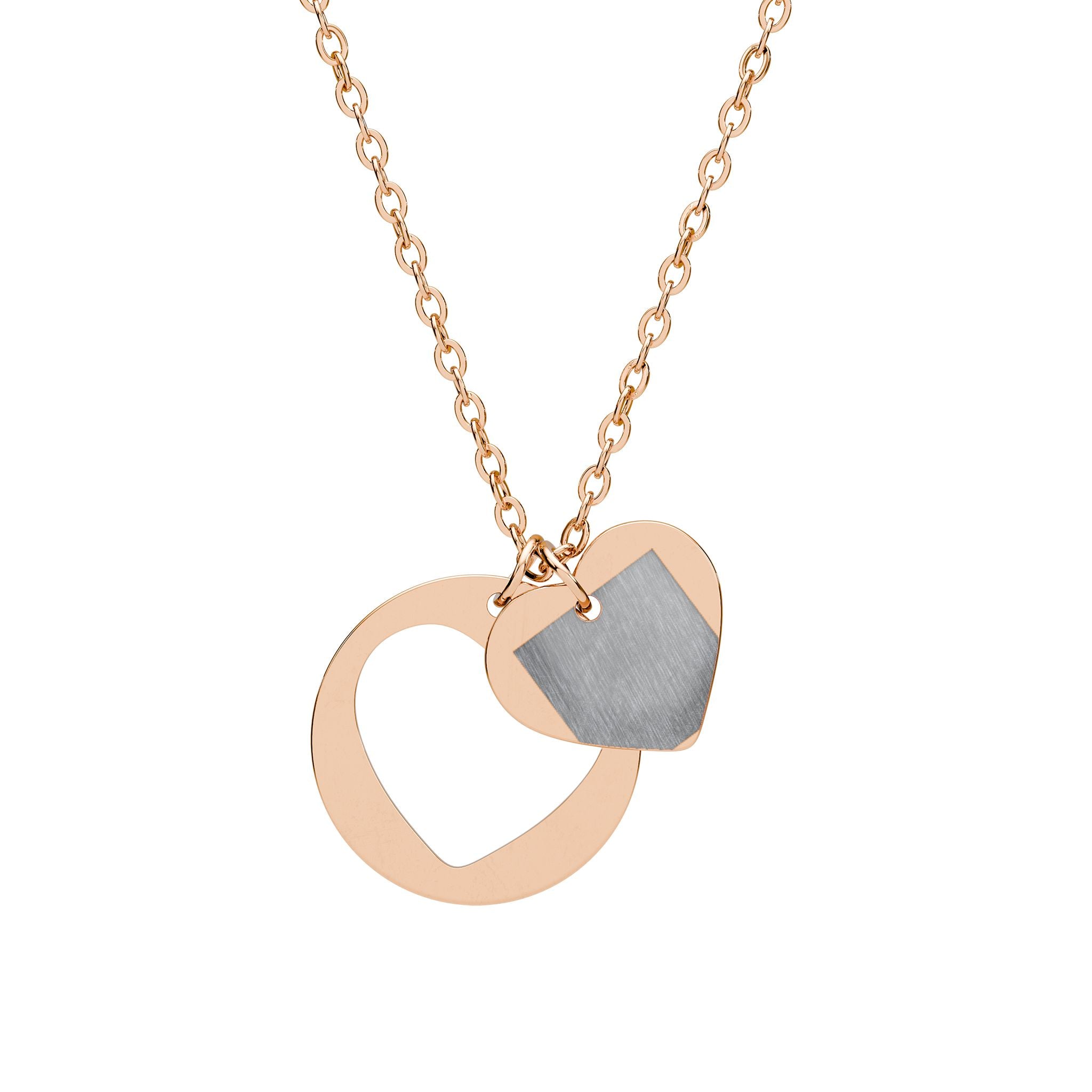 Engravable Heart Cutout Necklace  Personalized Double Heart Pendant (Gold/Rose)