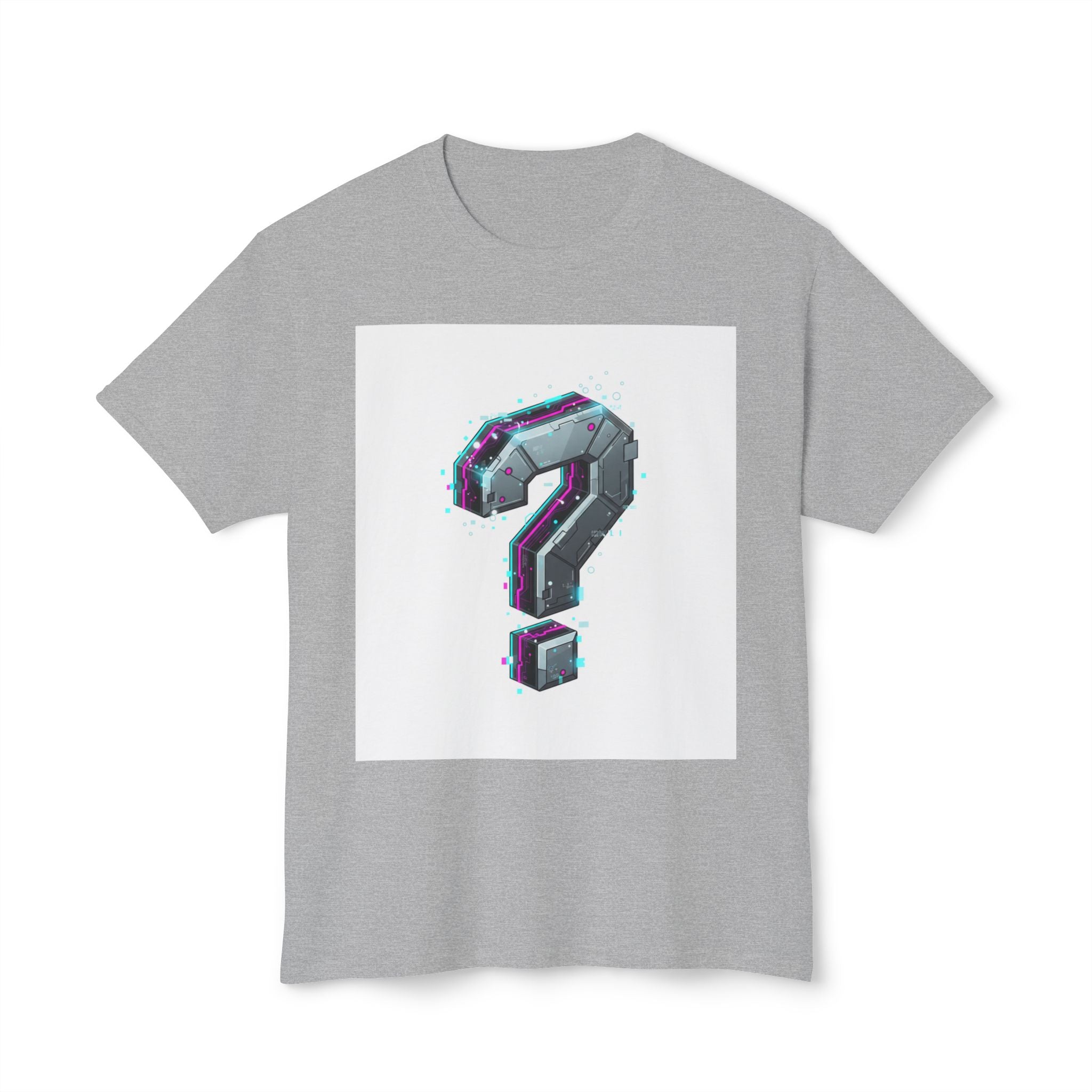 Question Mark Graphic T-Shirt  Retro Chrome Pixel Art Tee (100% preshrink cotton)