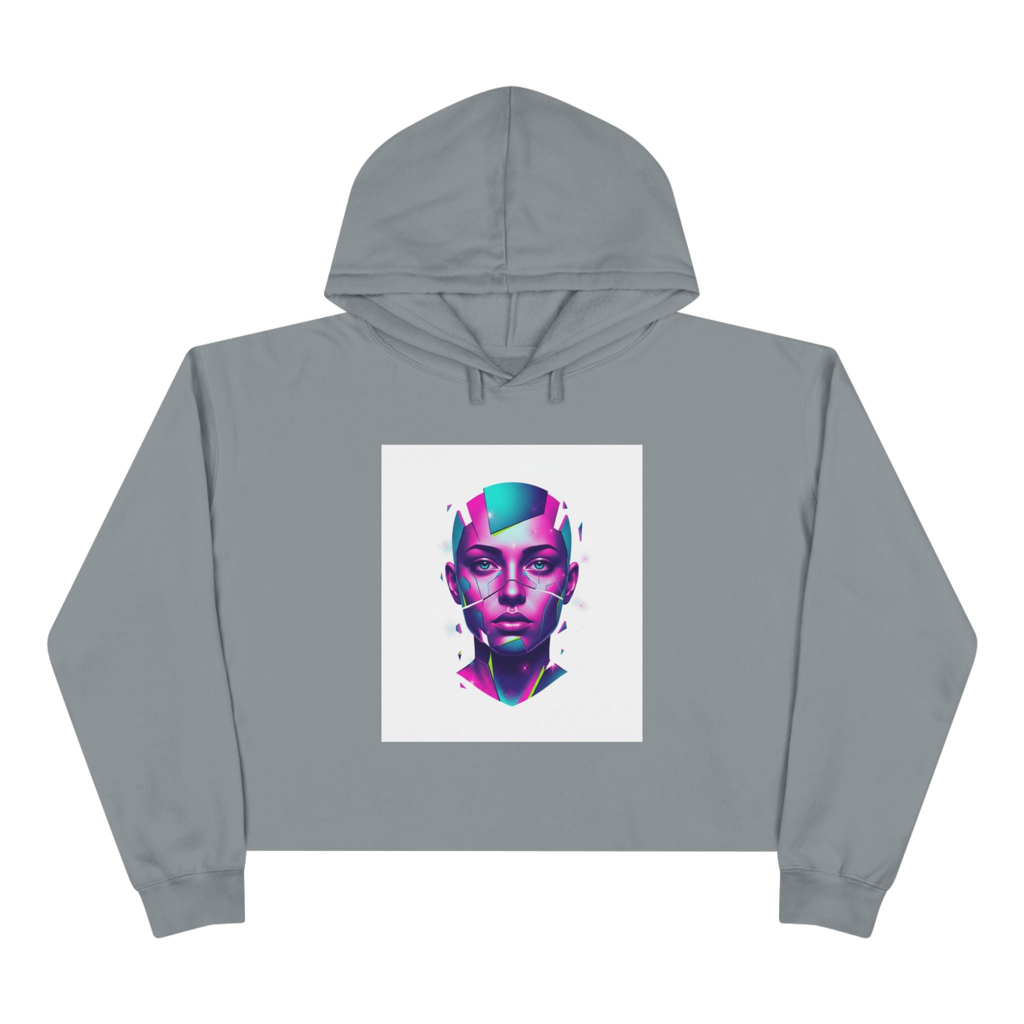 Cropped Hoodie  Neon Cyberpunk Face Graphic