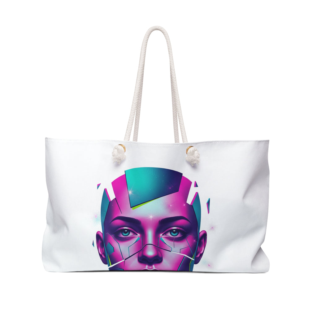 Futuristic Neon Face Weekender Bag / Travel Tote