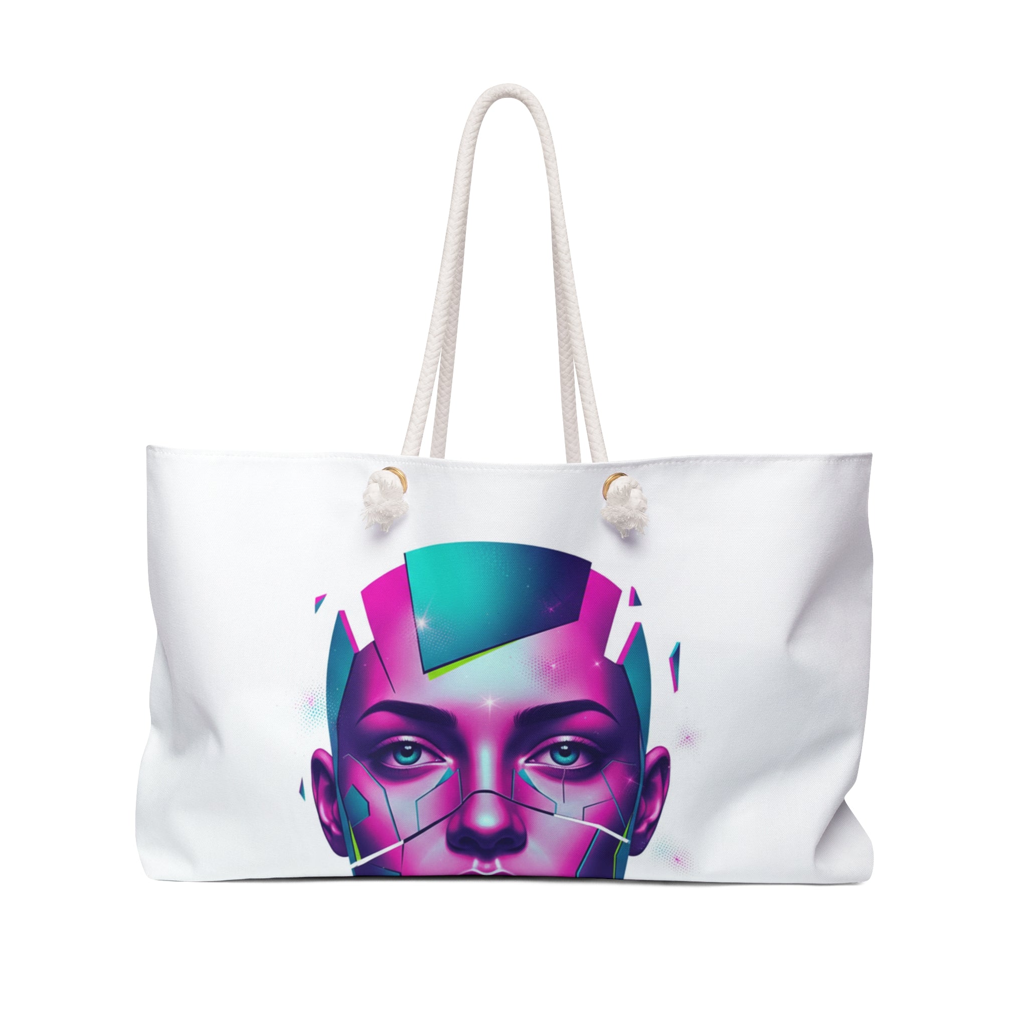 Futuristic Neon Face Weekender Bag / Travel Tote