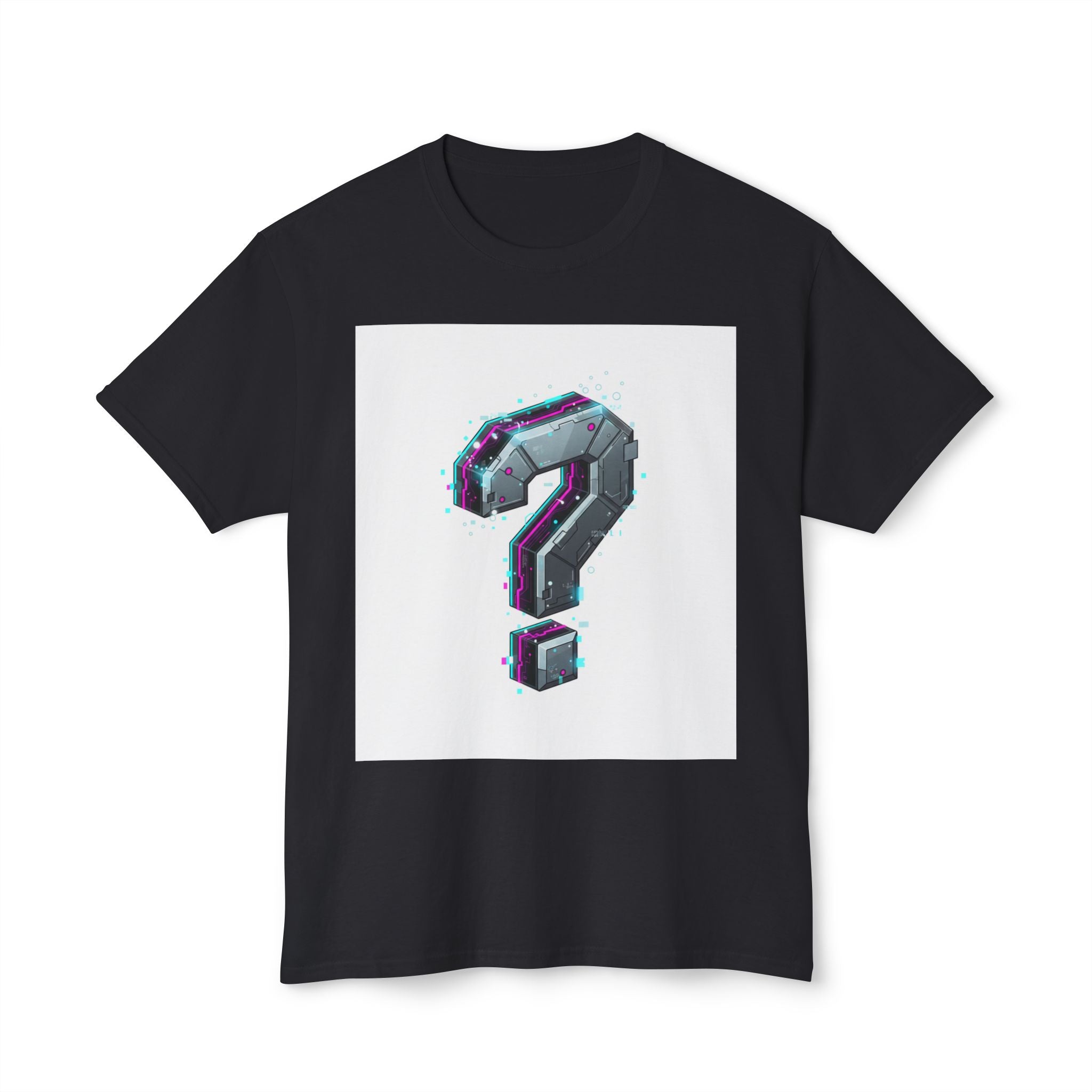 Question Mark Graphic T-Shirt  Retro Chrome Pixel Art Tee (100% preshrink cotton)