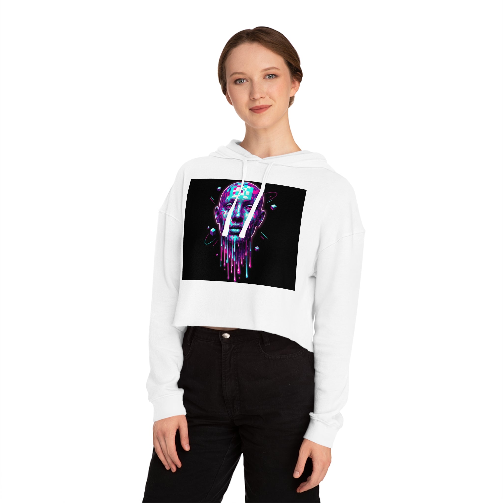 Cropped Hoodie  Neon Cyberpunk Drip Head Graphic (80% cotton / 20% polyester)