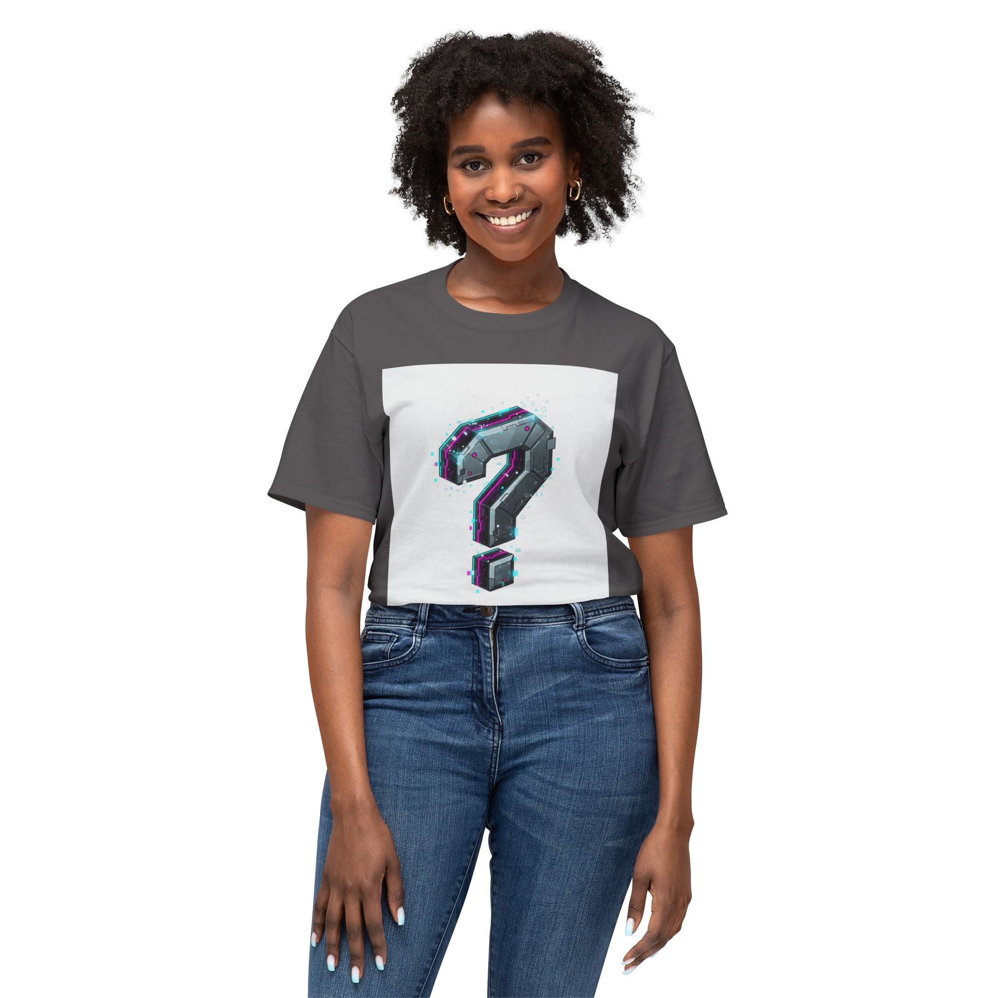 Question Mark Graphic T-Shirt  Retro Chrome Pixel Art Tee (100% preshrink cotton)