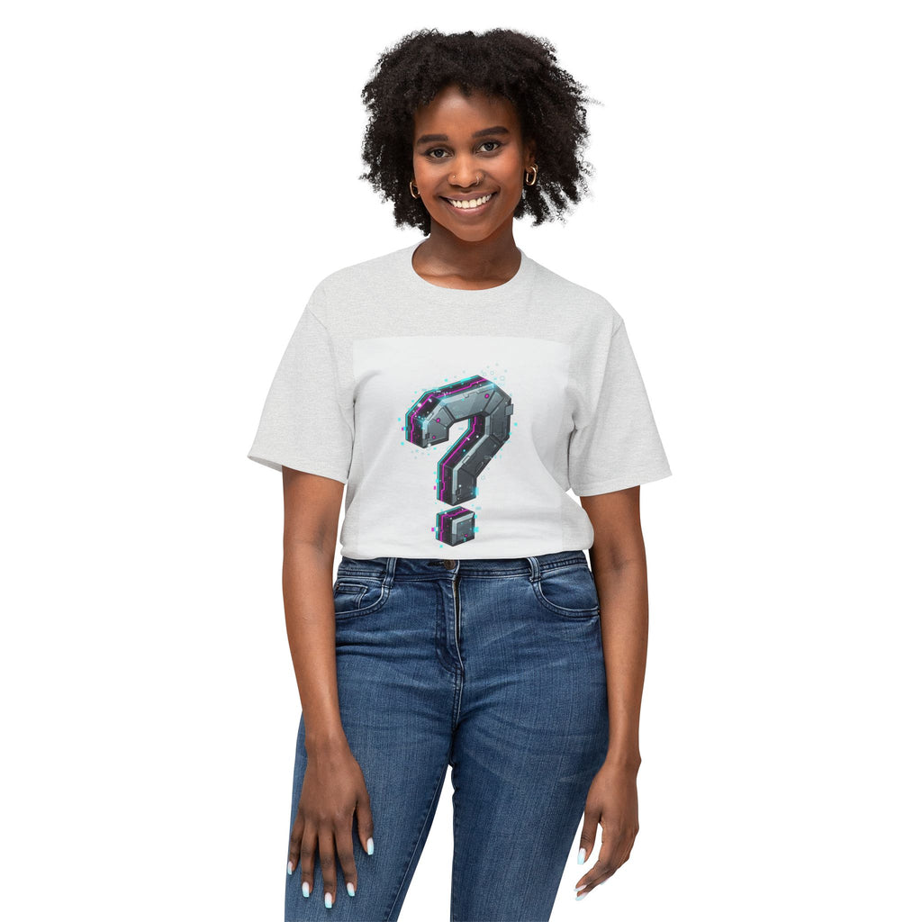 Question Mark Graphic T-Shirt  Retro Chrome Pixel Art Tee (100% preshrink cotton)