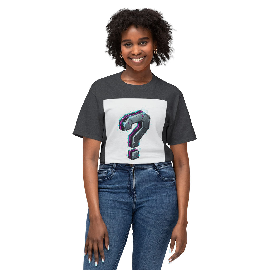 Question Mark Graphic T-Shirt  Retro Chrome Pixel Art Tee (100% preshrink cotton)