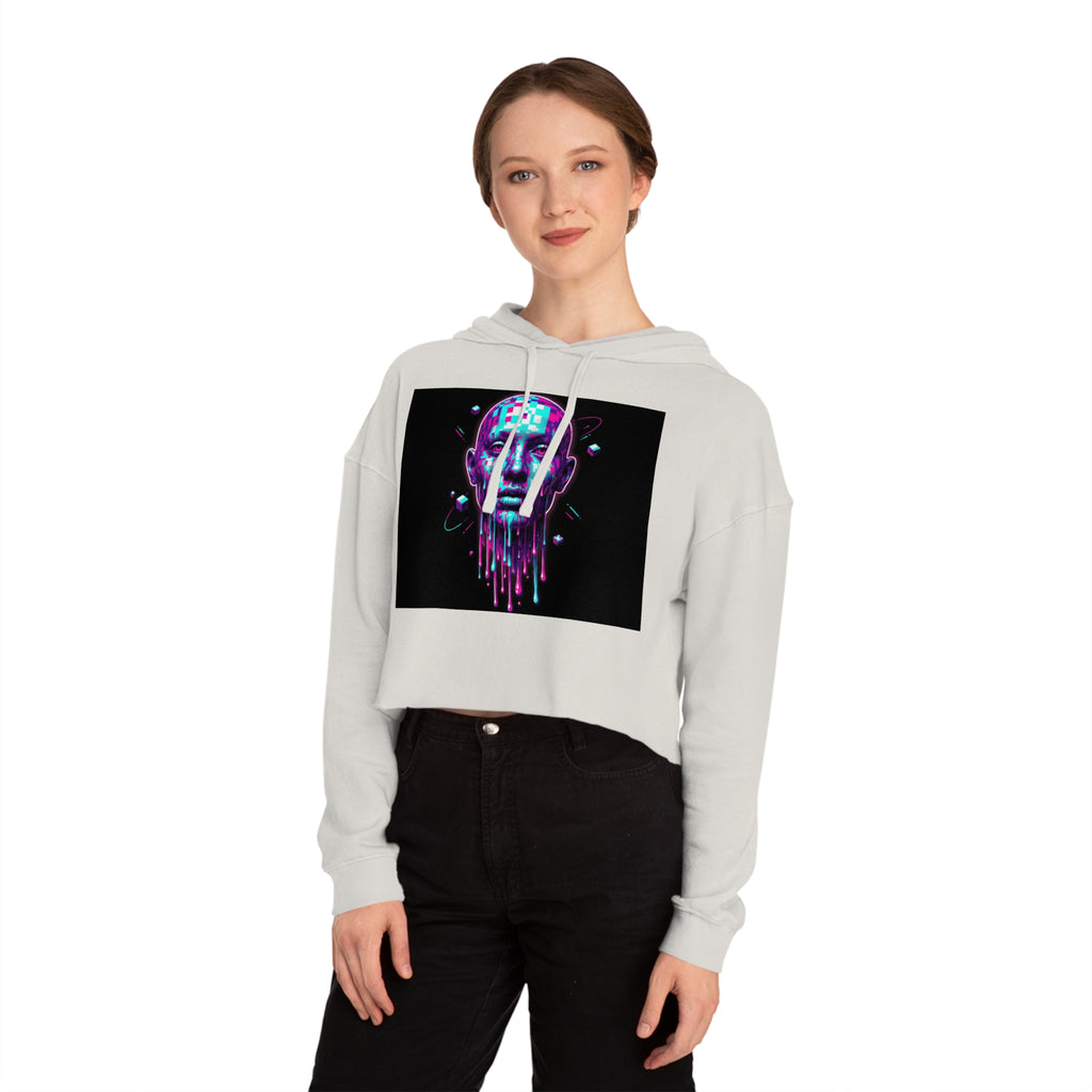 Cropped Hoodie  Neon Cyberpunk Drip Head Graphic (80% cotton / 20% polyester)