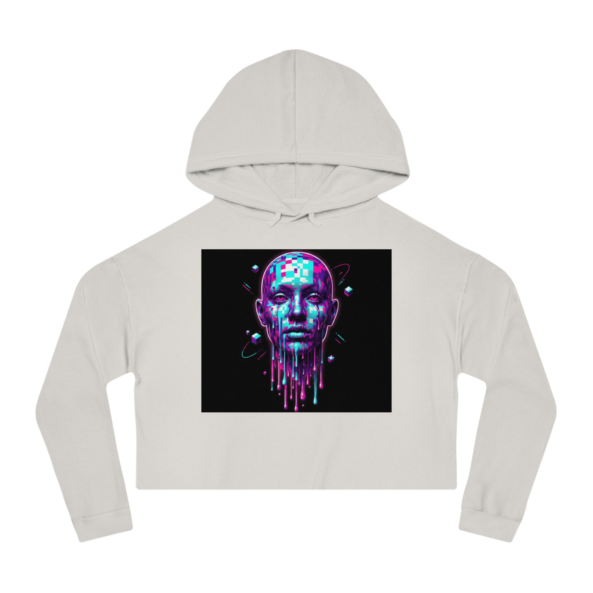 Cropped Hoodie  Neon Cyberpunk Drip Head Graphic (80% cotton / 20% polyester)