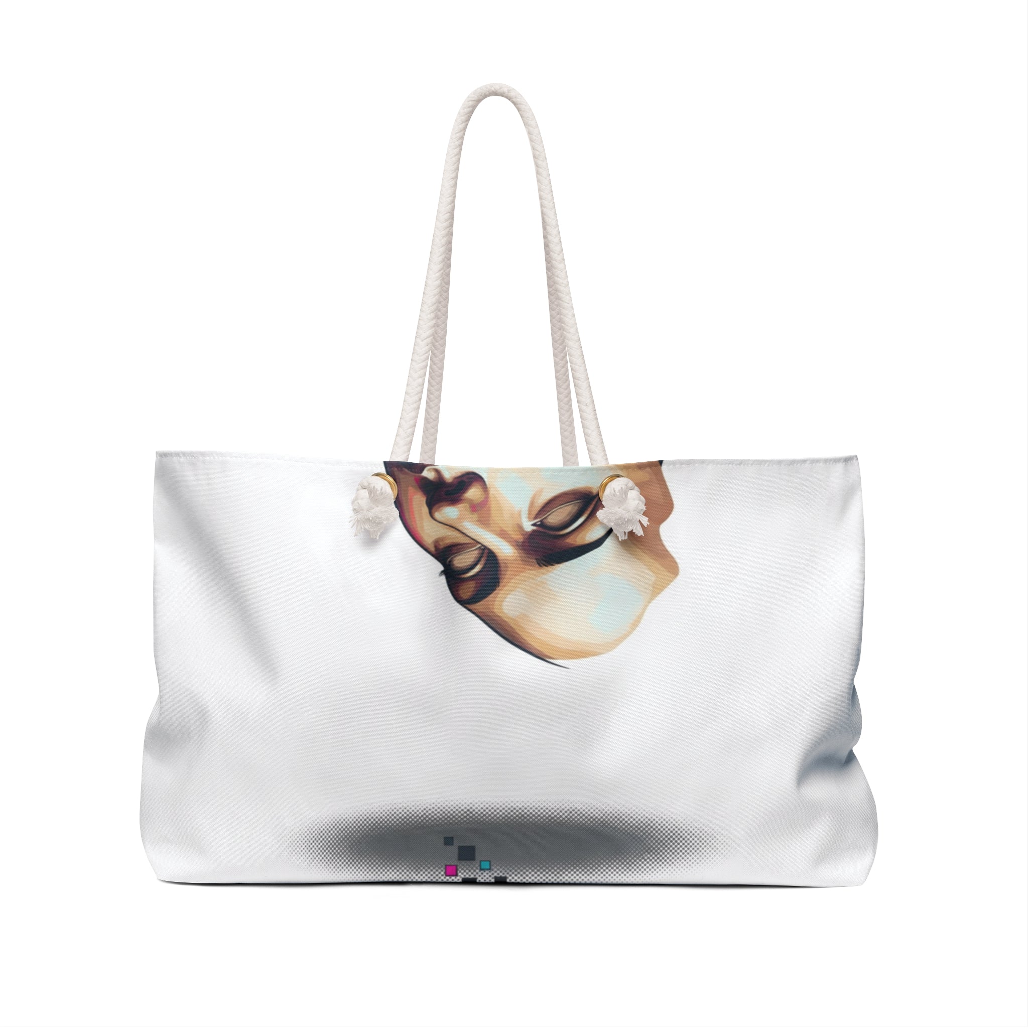 Abstract Digital Face Weekender Bag Modern Art Travel Tote