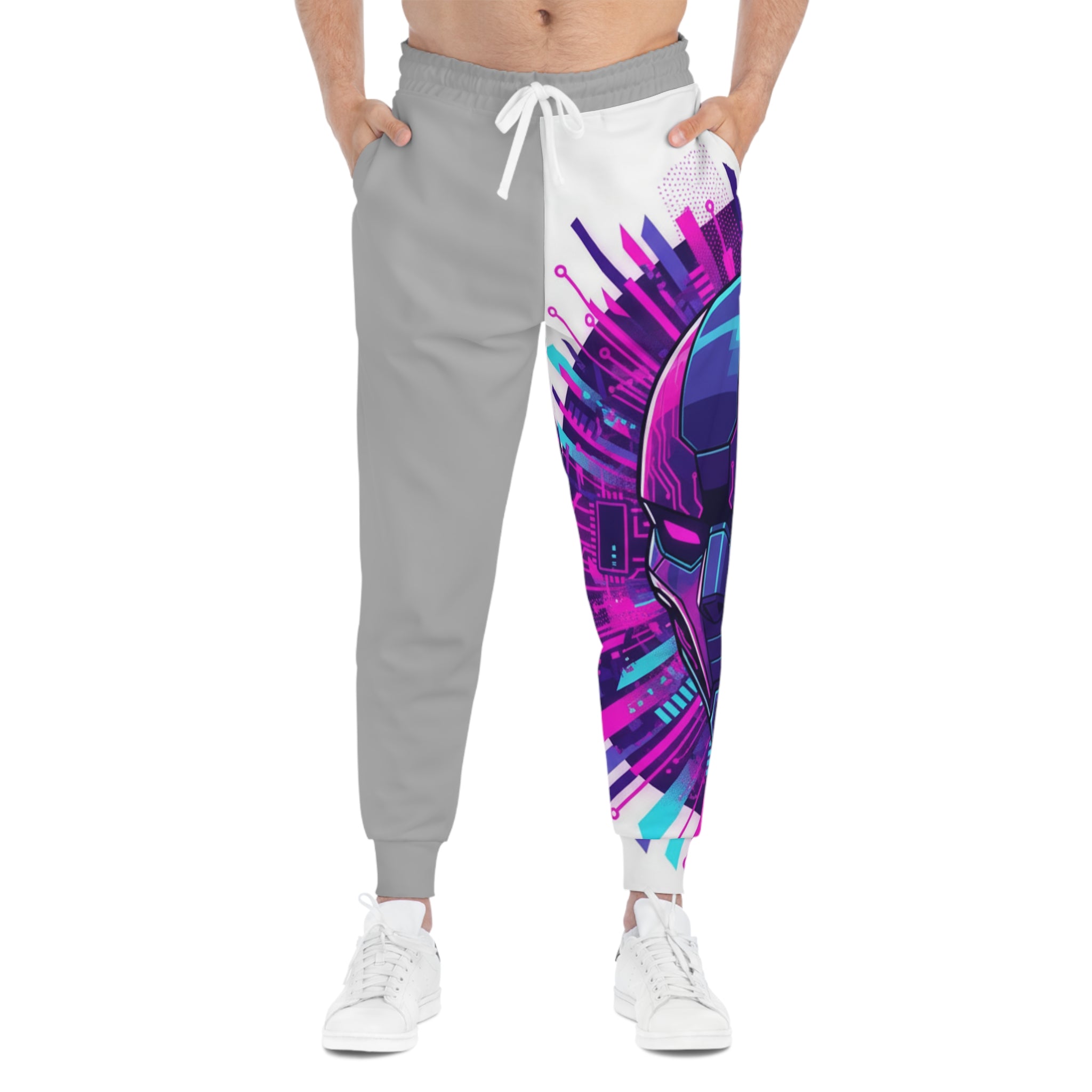 Cyberpunk Helmet Athletic Joggers  Neon Futuristic AOP Sweatpants 95% polyester, 5% spandex