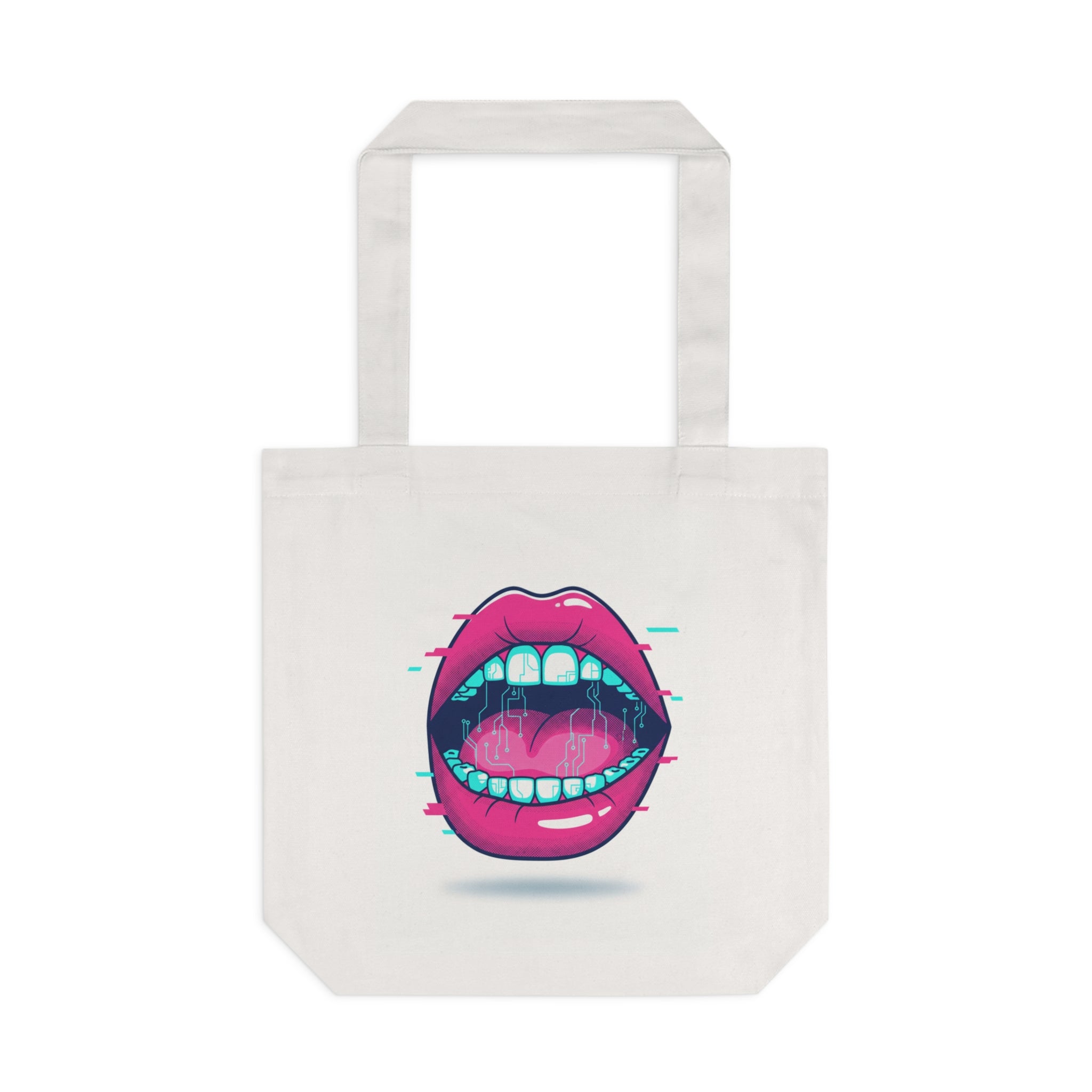 Graphic Tote Bag  Retro Neon Open Mouth Design 100% cotton canvas