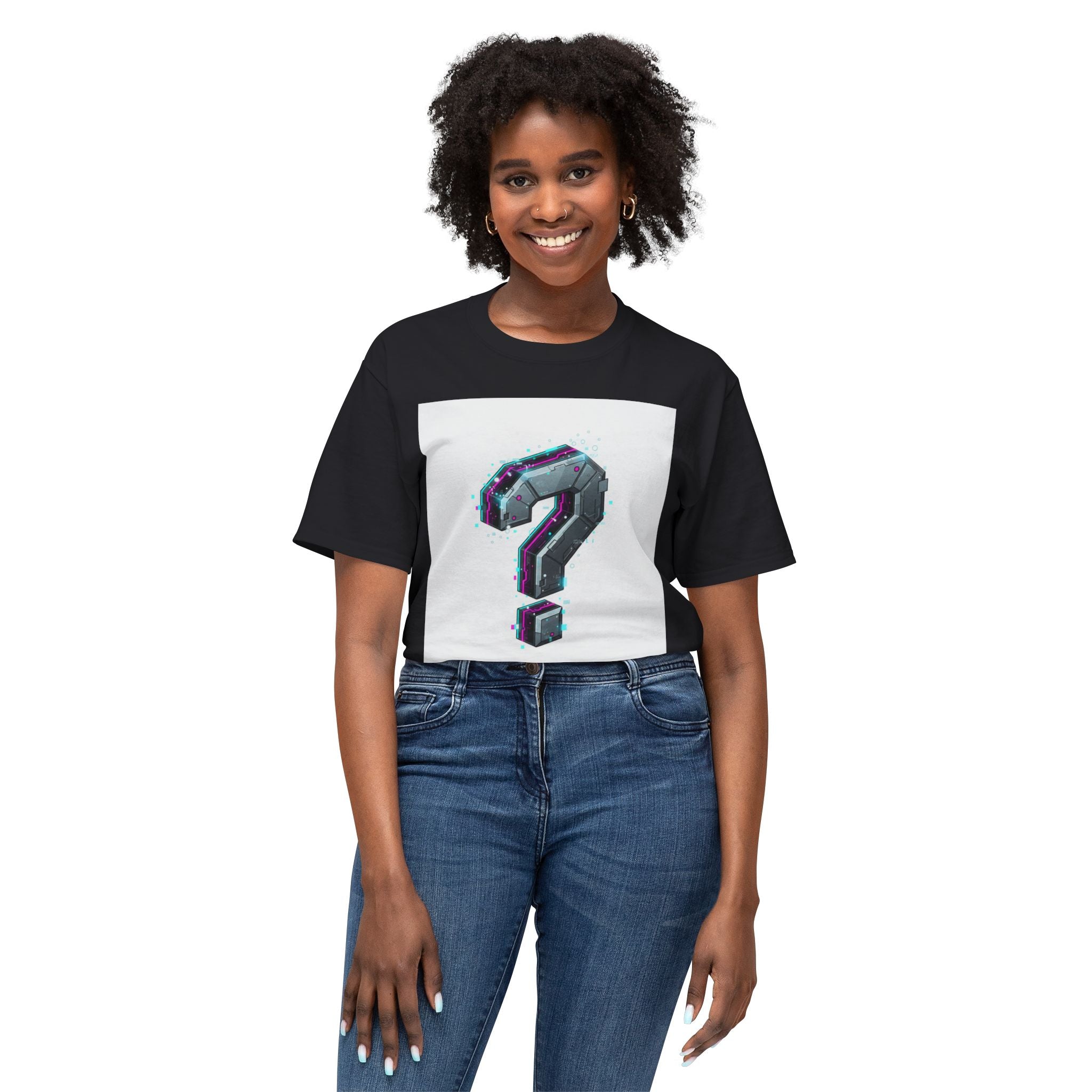 Question Mark Graphic T-Shirt  Retro Chrome Pixel Art Tee (100% preshrink cotton)