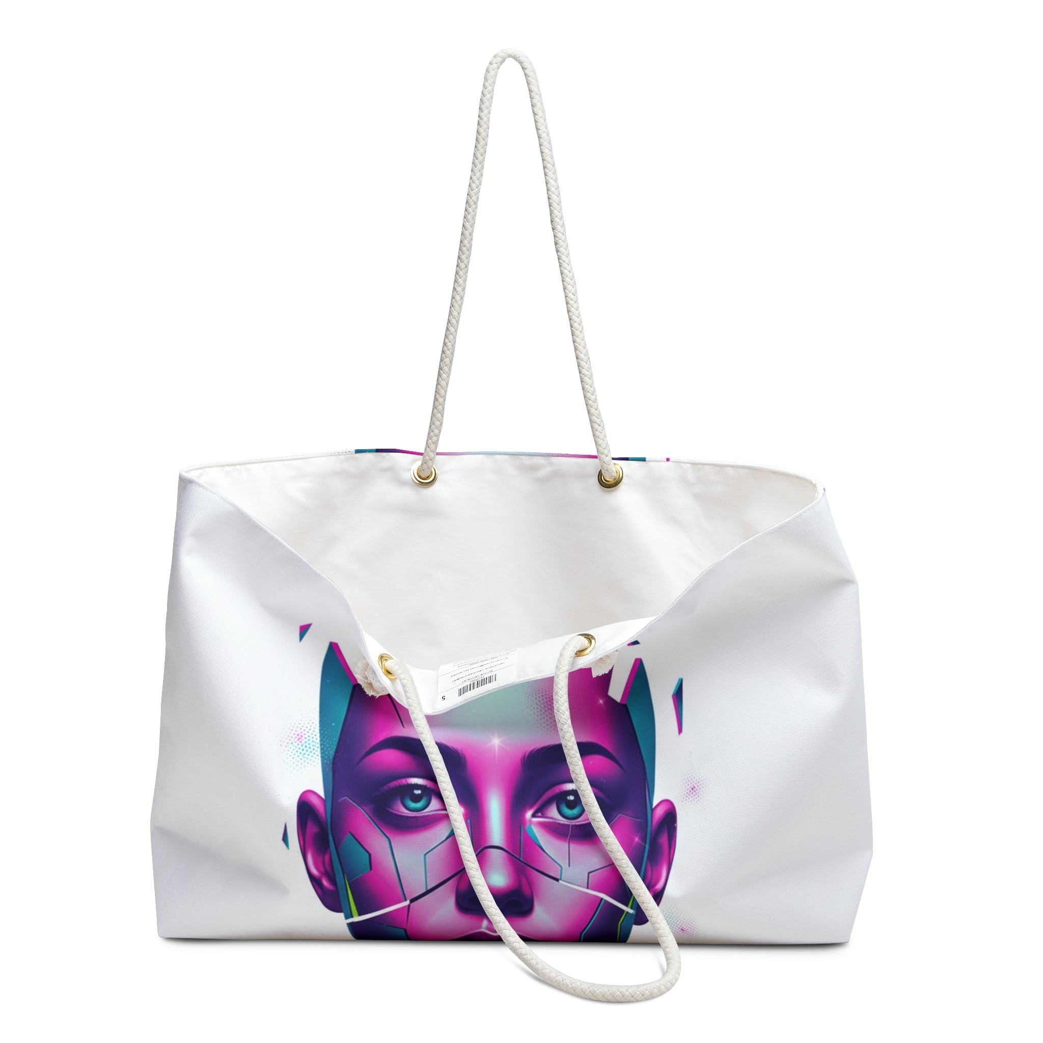 Futuristic Neon Face Weekender Bag / Travel Tote