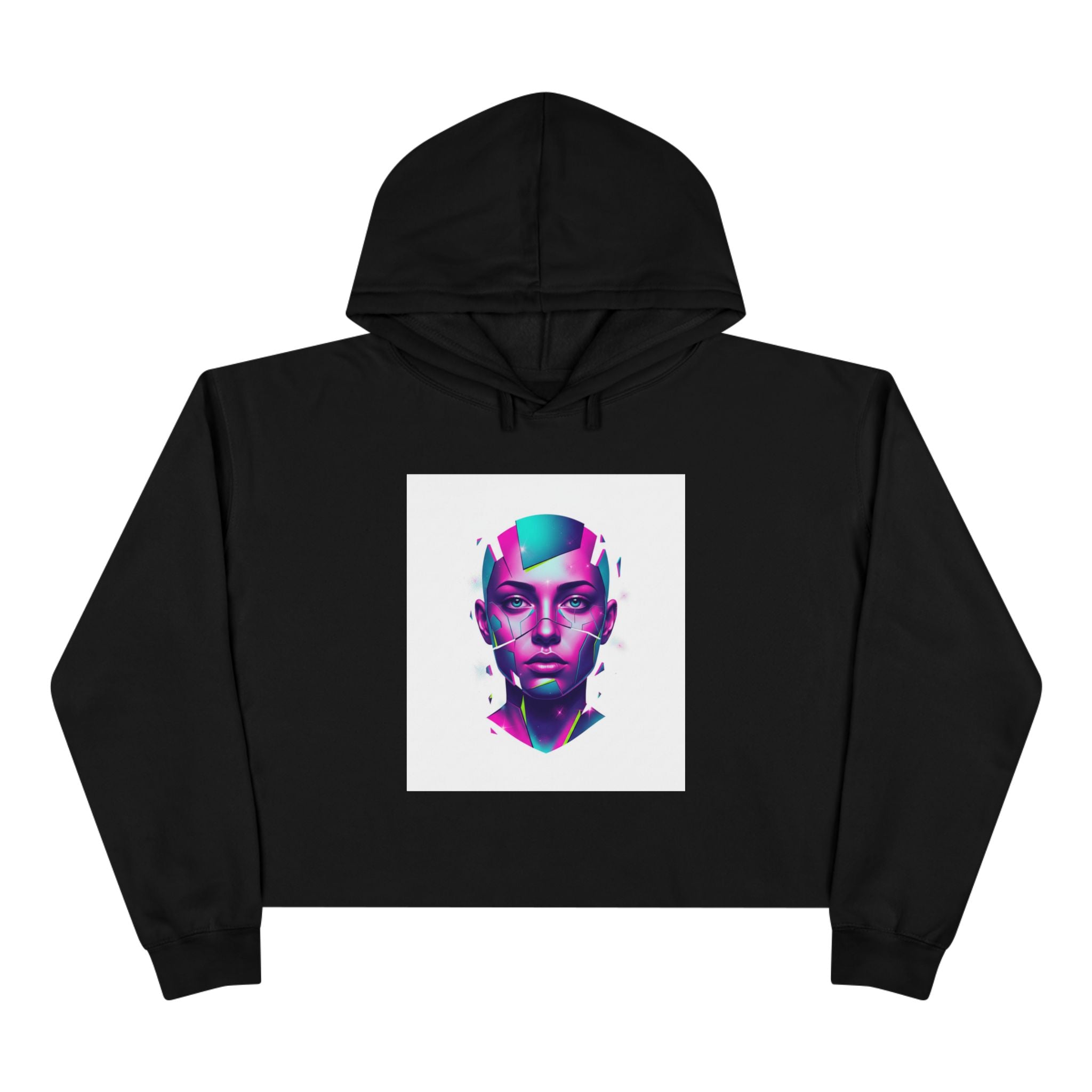 Cropped Hoodie  Neon Cyberpunk Face Graphic