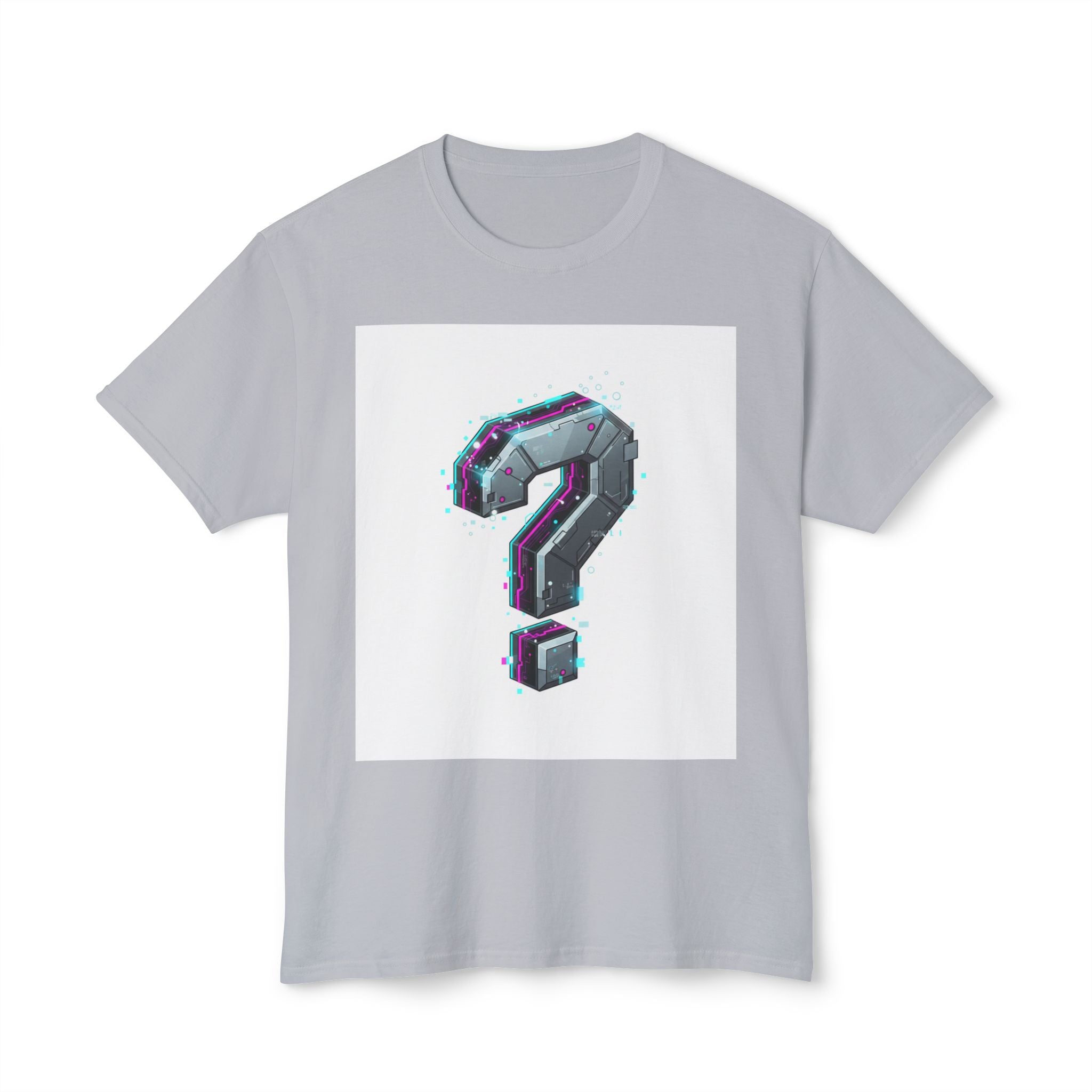 Question Mark Graphic T-Shirt  Retro Chrome Pixel Art Tee (100% preshrink cotton)